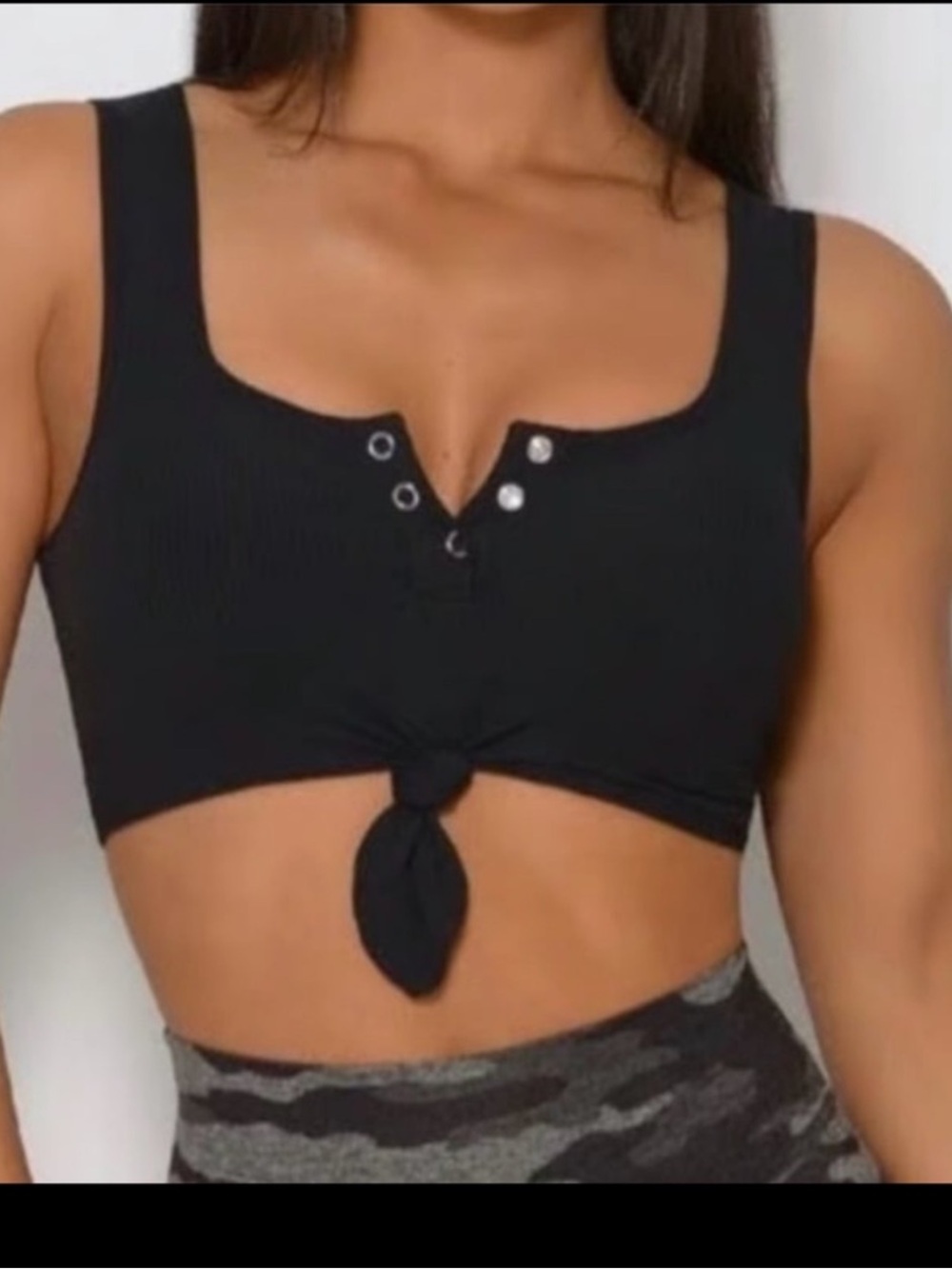 Bombshell Sportswear Black Henley Crop Sports Bra Small